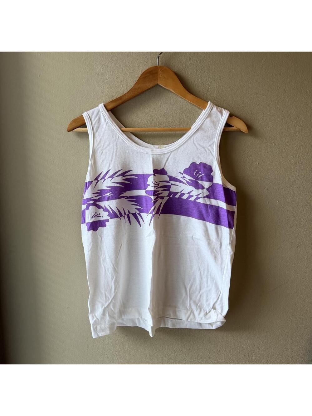 Retro 90s Style Wory Miami Purple Hibiscus Tropical Tank Top XL